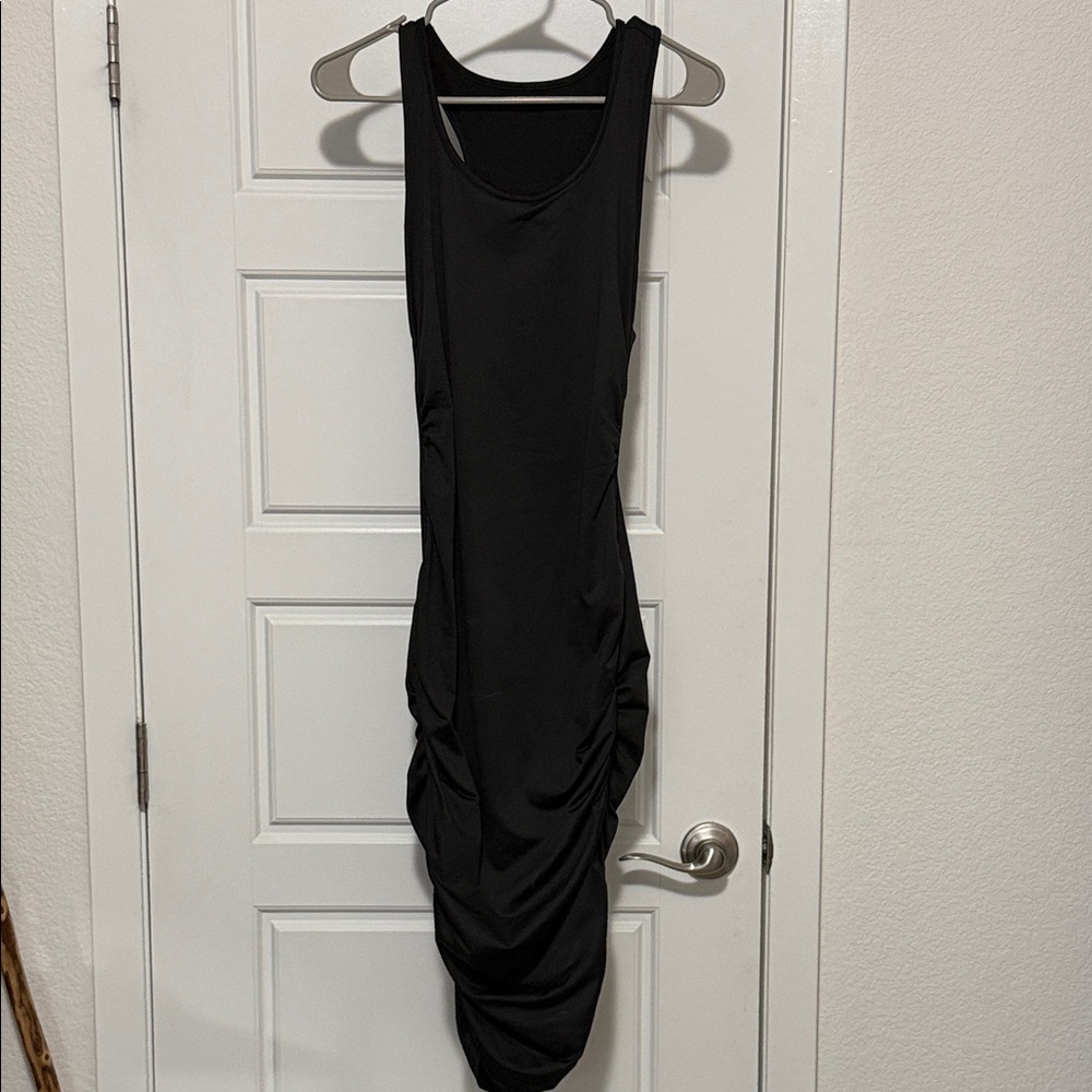 Sleeveless Black Ruched Midi Dress for Women
